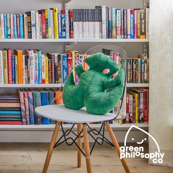 Green 3D Accent Monstera Deliciosa Succulent Philosophy Plush Leaf Throw Pillow - Picture 4 of 8